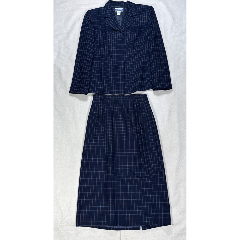 Vintage Pendleton Wool Skirt Suit Women's Sz 6 Jacket 4 Skirt Lined Blue Plaid